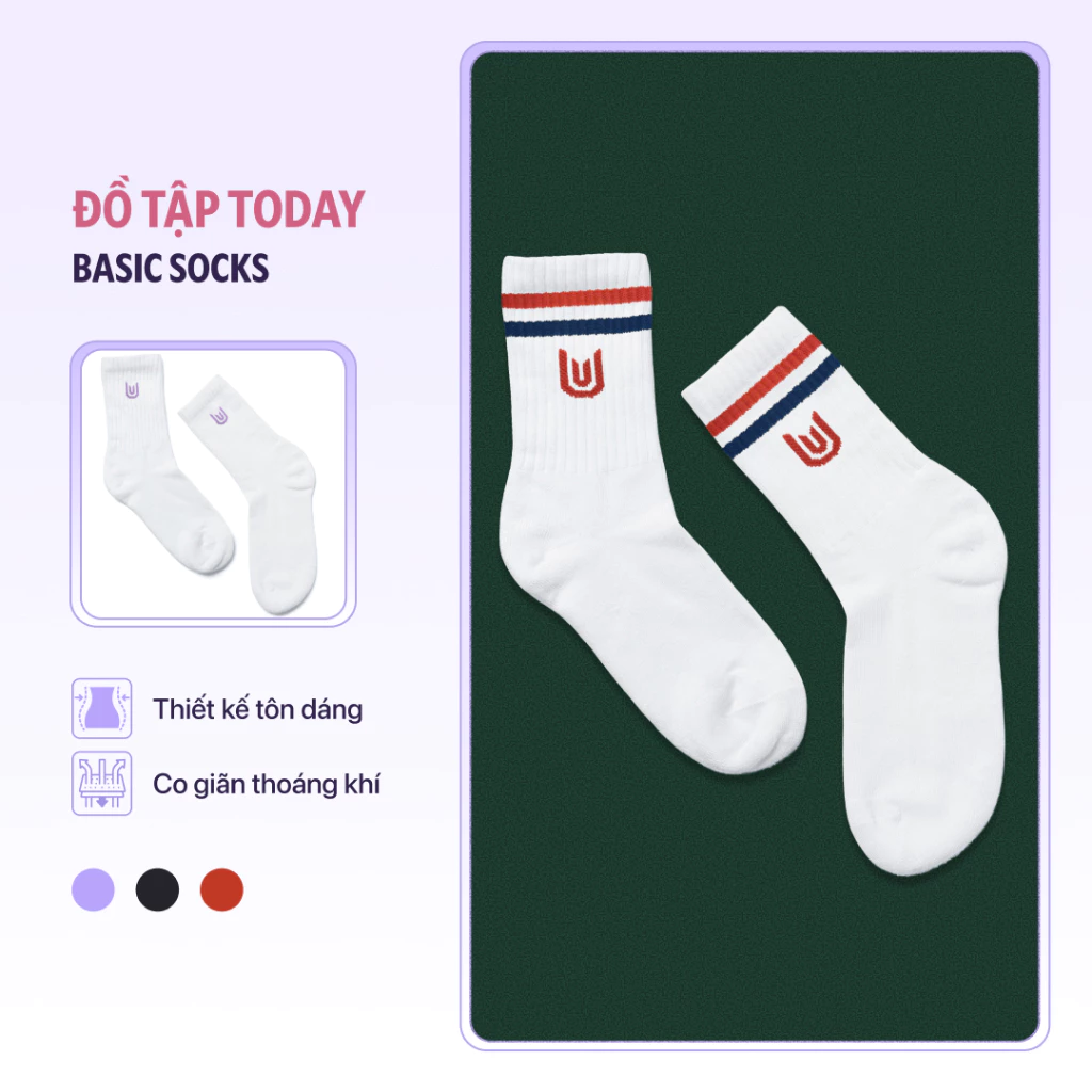 Tất vớ nữ thể thao cao cổ Today U Wear chất liệu co giãn thoáng mát có lớp đệm chống chai