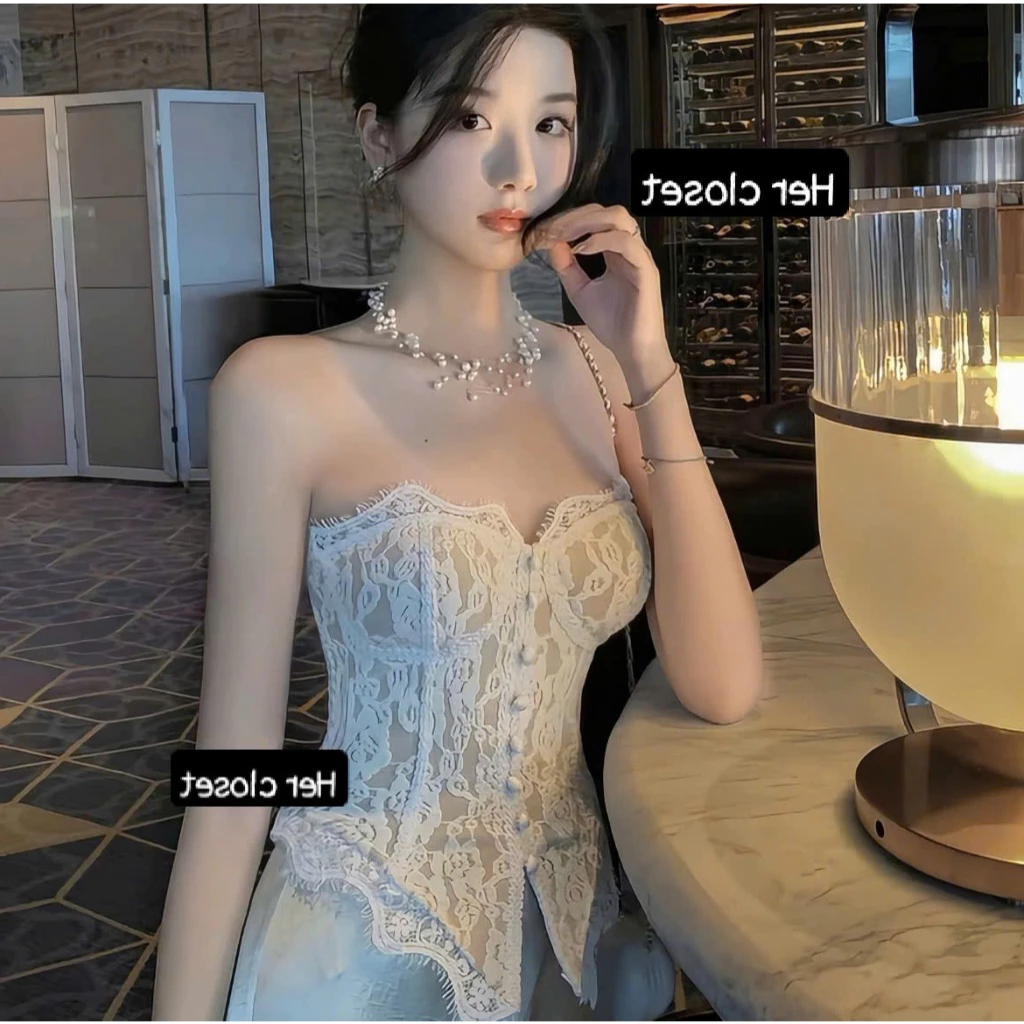 [ HÀNG THIẾT KẾ ] Áo hai dây corset ren cao cấp áo corset hai dây dáng ôm tôn eo sang chảnh áo kiểu dự tiệc dễ phối să..