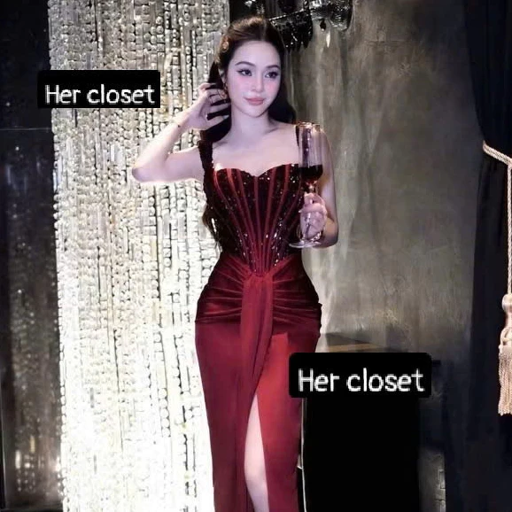 [VÁY THIẾT KẾ] Váy tafta bling bling hai dây xẻ tà dáng dài đầm tafta hai dây xẻ tà váy maxi đầm maxi sang chảnh, sẵ....