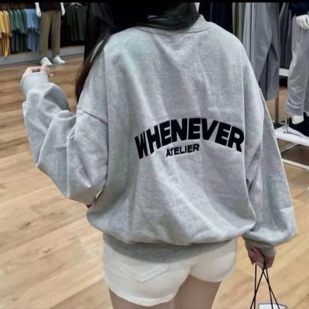 WHENEVER ATELIER Áo Sweatshirt Oversize Unisex Màu Xám Phong Cách Thời Trang Hiện Đại