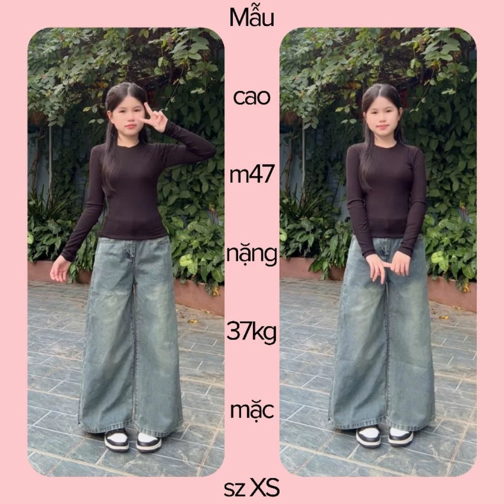 (SUÔNG RỘNG NẤM LÙN) QUẦN JEANS NỮ ỐNG RỘNG ( ỐNG 33-34CM ) dành cho nấm 9 tấc từ m42-m52
