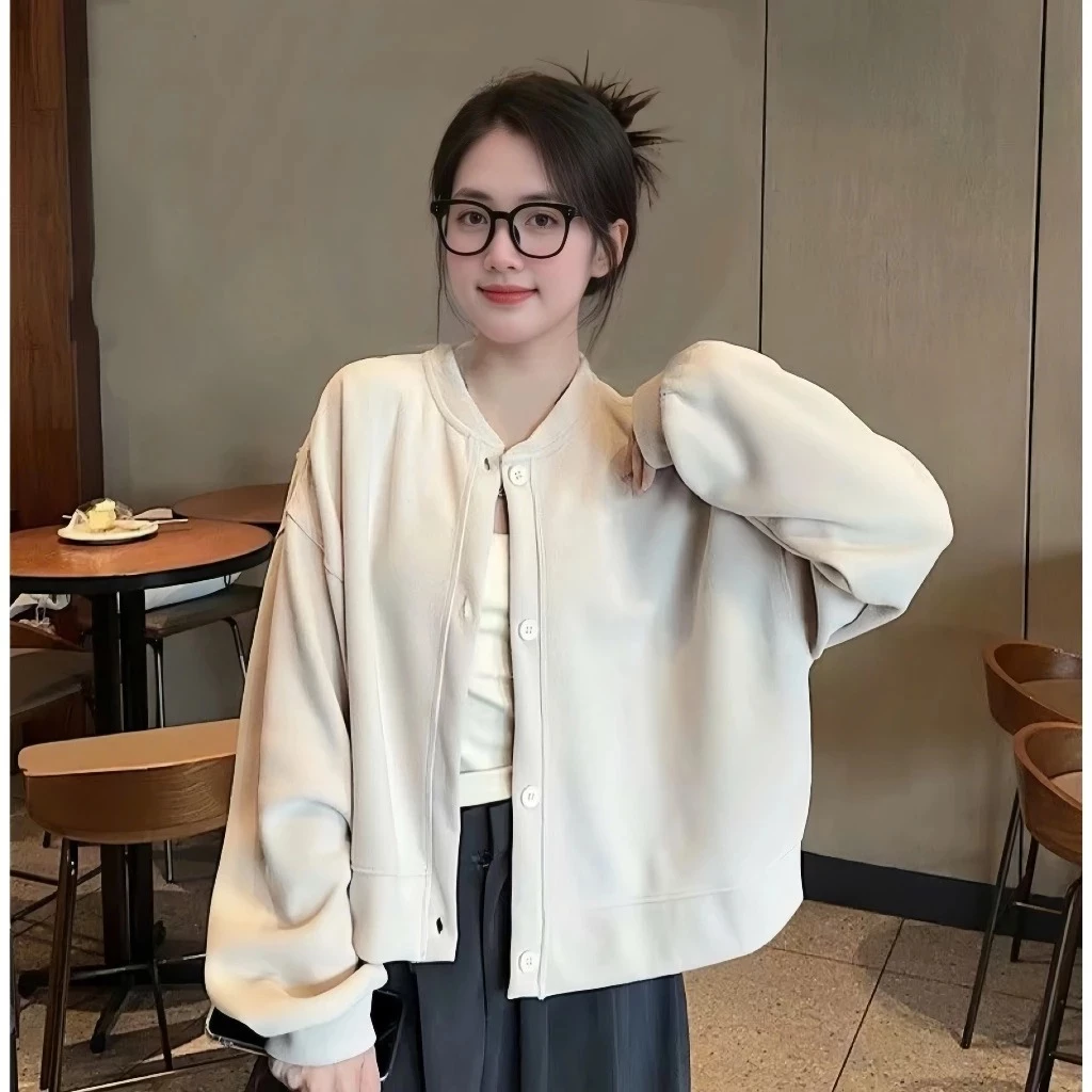 Áo Khoác Nỉ Cardigan Nữ Basic Cài Cúc form Boxy ,Áo Khoác Bomber Nhẹ Mùa Thu Đông Vải 2 Da Kiểu Dáng Tiểu Thư