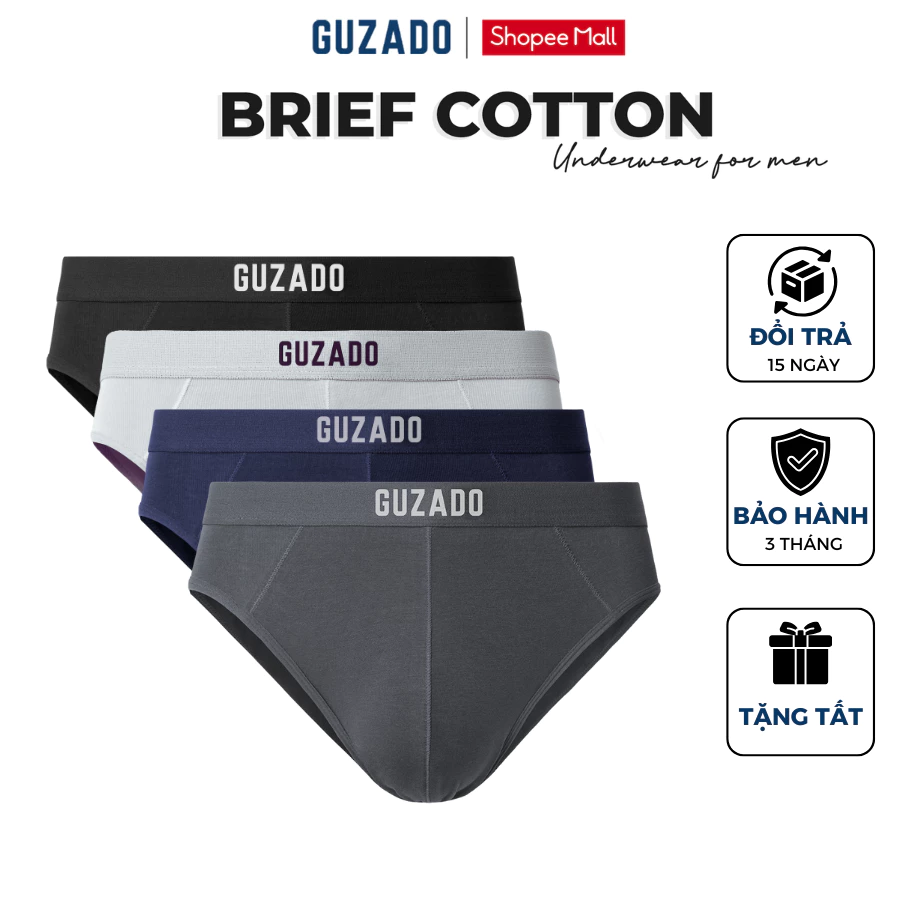 Combo 3 Quần Lót Tam Giác Nam GUZADO Vải Cotton Cao Cấp 2 Lớp Kháng Khuẩn,Co Giãn 4 Chiều CB3-GIBF25A001(CHE TÊN)