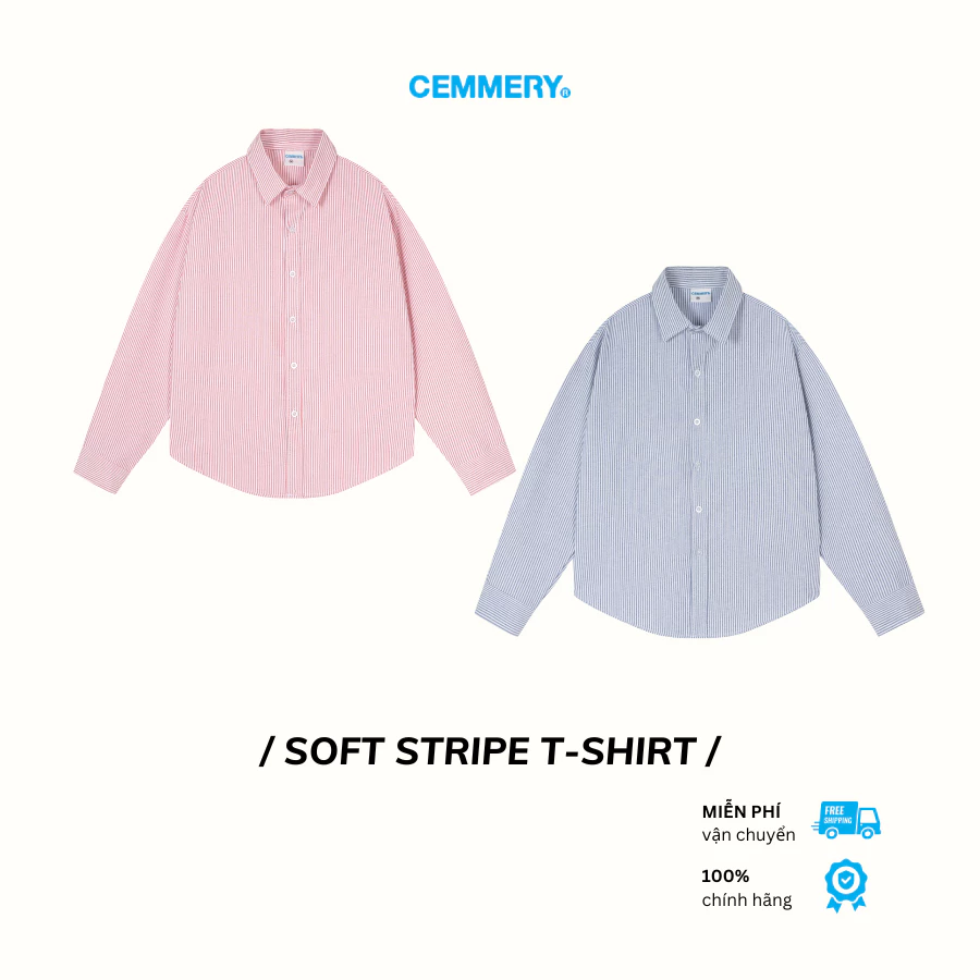 Áo Sơ Mi Oxford CEMMERY Local Brand Chính Hãng Soft Stripe T-Shirt Form Boxy Unisex Tay Dài 2 Màu
