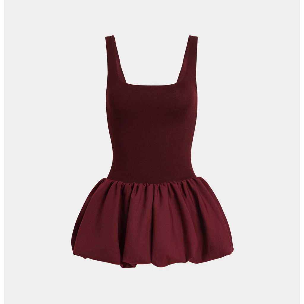 ( BURGUNDY DRESS ) Đầm bí màu đỏ tía FORM NGẮN, kiểu đơn giản sang trọng | BAHYCHIC