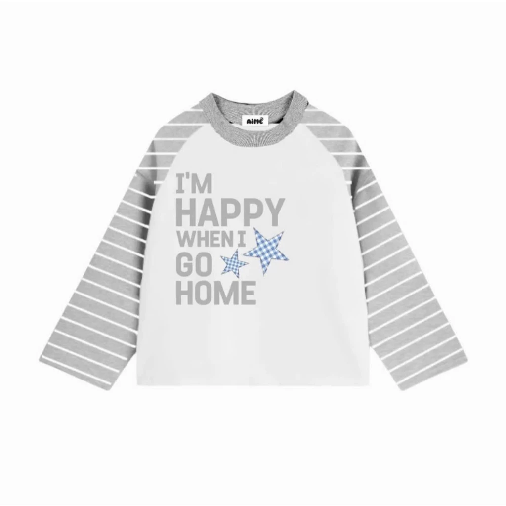 Áo Thun Tay Dài Raglan Phối Sọc Ngang Long Sleeve Boxy Form Rộng Cổ Tròn, Áo Thu Đông Hoạ Tiết Sao Chất Cotton Dễ Mặc