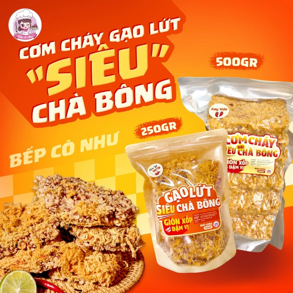 Cơm Cháy Gạo Lứt Siêu Chà Bông, Gạo Lứt Chà Bông Giòn Xốp, Đậm Vị - Túi 250g - 500g Đại | Đồ ăn vặt Bếp Cô Như