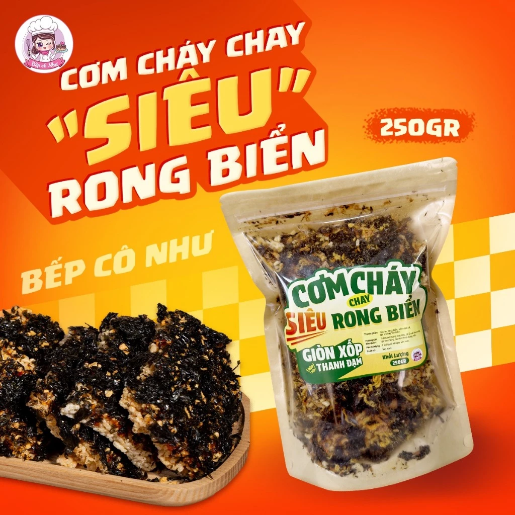 Cơm Cháy Chay Siêu Rong Biển Bếp Cô Như - Cơm Cháy Rong Biển Giòn Xốp, Thanh Đạm - Túi 250gr | Đồ ăn vặt Bếp Cô Như