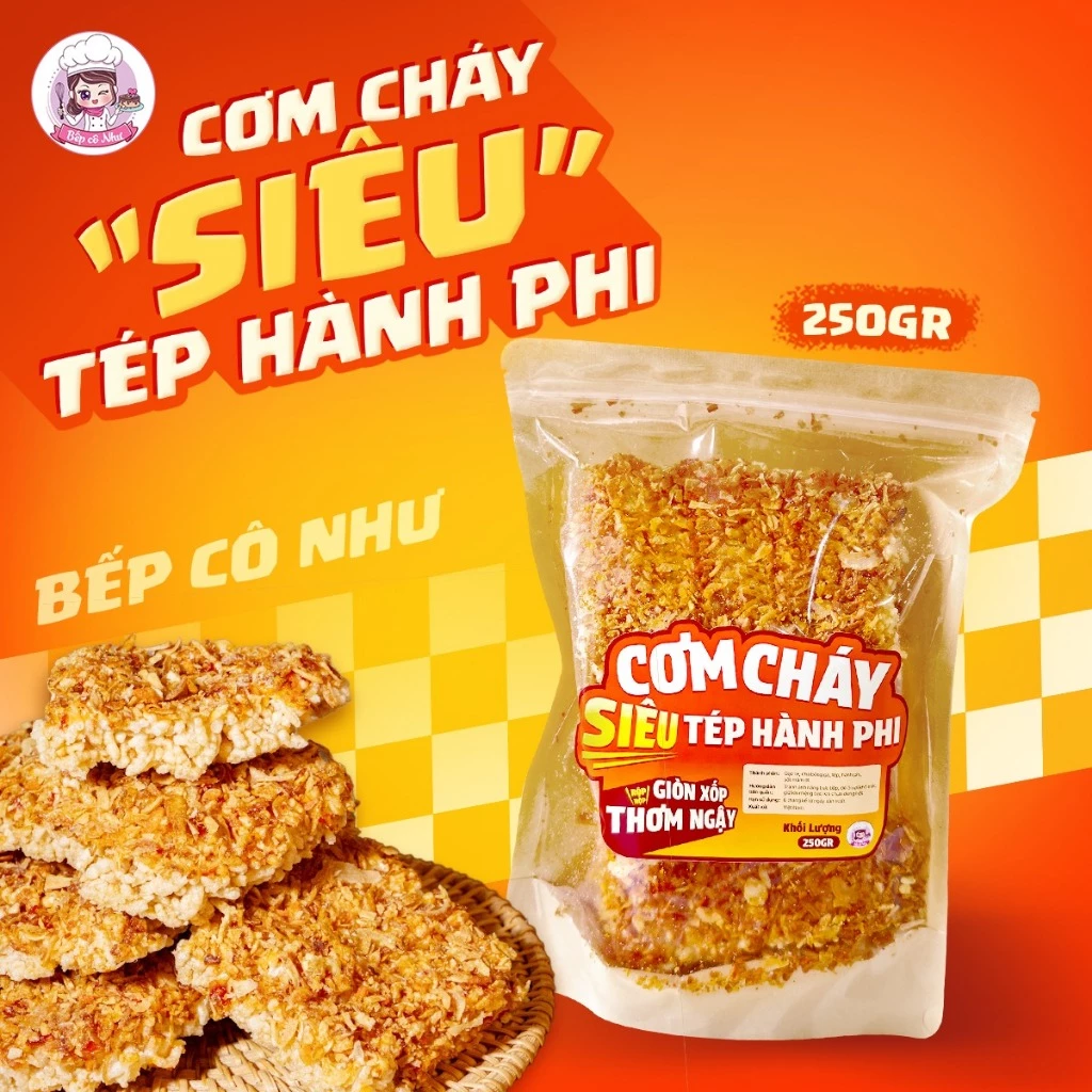 Cơm Cháy Siêu Tép Hành Phi Bếp Cô Như, Cơm Cháy Tép Hành Phi Giòn Xốp, Thơm Ngậy - Túi 250gr