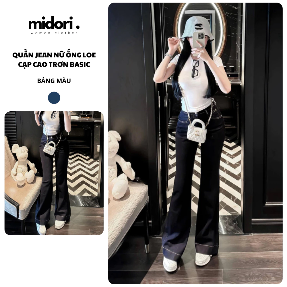 Quần Jean Nữ Ống Loe Lưng Cao Co Dãn Tôn Dáng, Quần Bò Loe Dành Cho Chị Em Nấm Lùn Midori Shop QQ39
