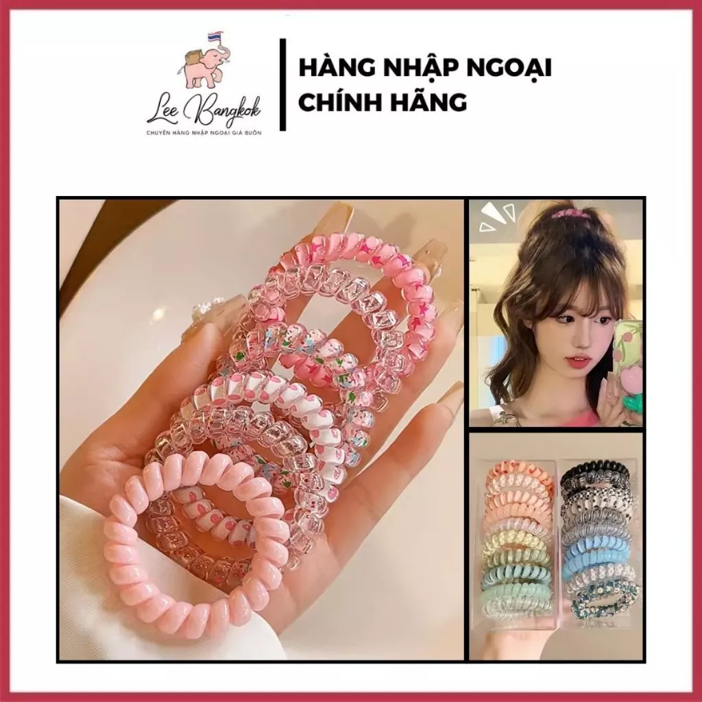 [MỚI] Set 6 Thun Cột Tóc Lò Xo Pastel Nhiều Màu Chất Liệu Cao Su Co Giãn Tốt Hình Dây Điện Thoại Họa Tiết Dễ Thương