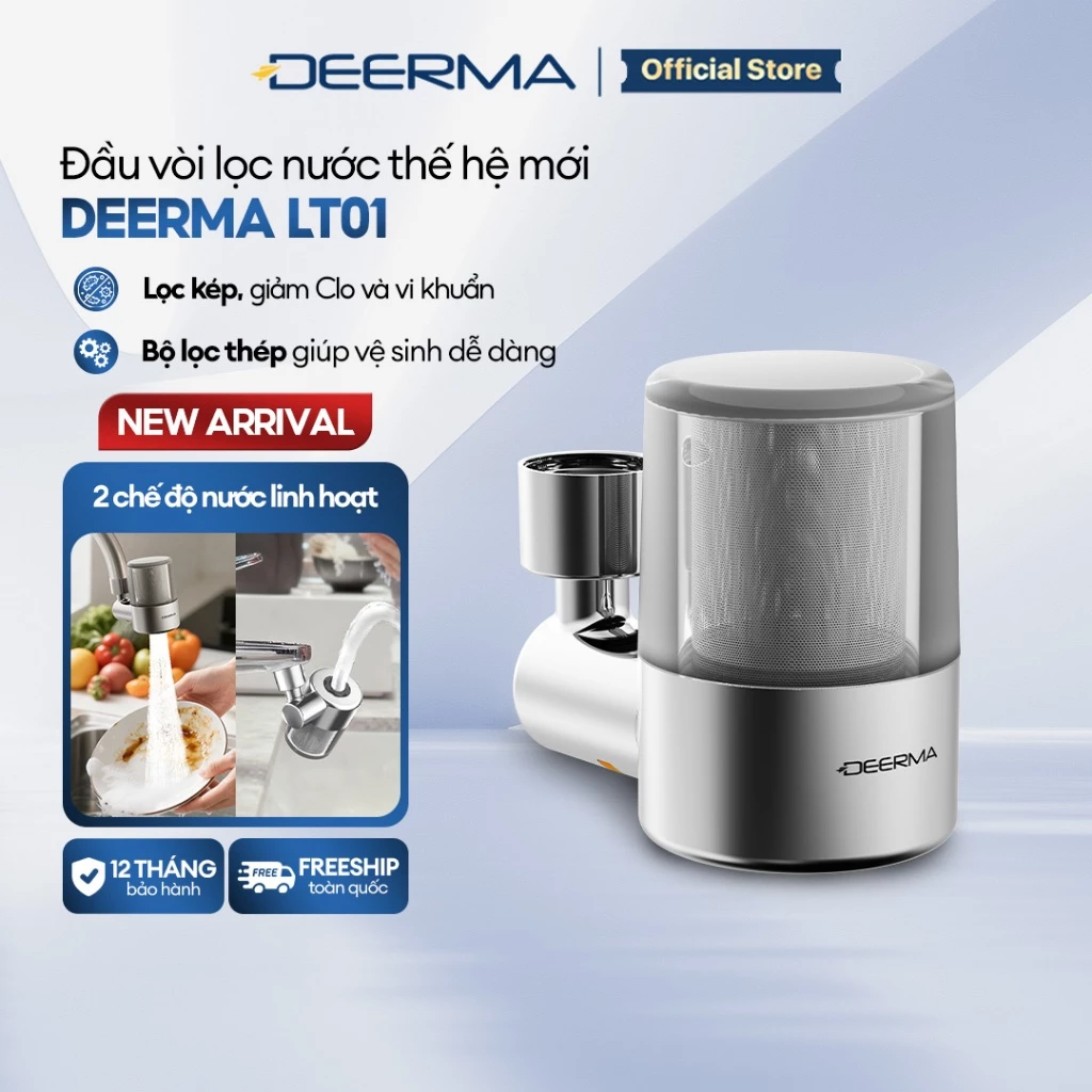 Đầu vòi lọc nước thế hệ mới Deerma LT01, lọc kép, sạch khuẩn, an toàn cho sức khỏe - Bảo hành 12 tháng