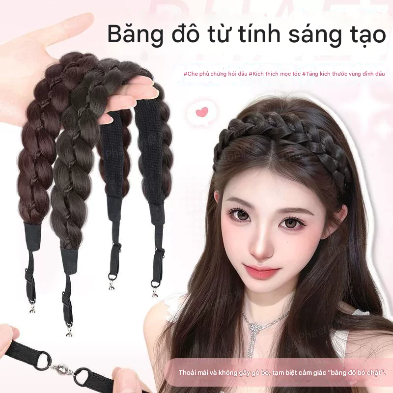 Tóc Giả Bím Tết Dài Dán Ma Thuật – Băng Tóc Bím Cá Nâng Cao Đỉnh Đầu, Phụ Kiện Tóc Nữ 11006