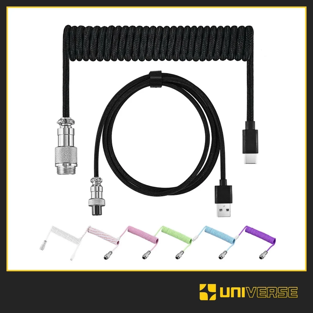 Dây Cáp Bàn Phím Cơ USB - Type C | Dây Lò Xo Xoắn Dây Dù Polyethylene Cao Cấp | Dài 3m Trục Nối Kim Loại Chuẩn GX12