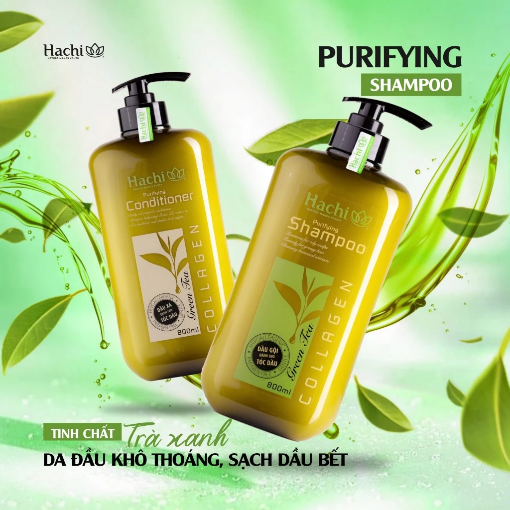 Dầu gội đầu cặp trà xanh hachi dành cho tóc dầu khắc phục tình trạng dư thừa dầu chiết xuất tự nhiên