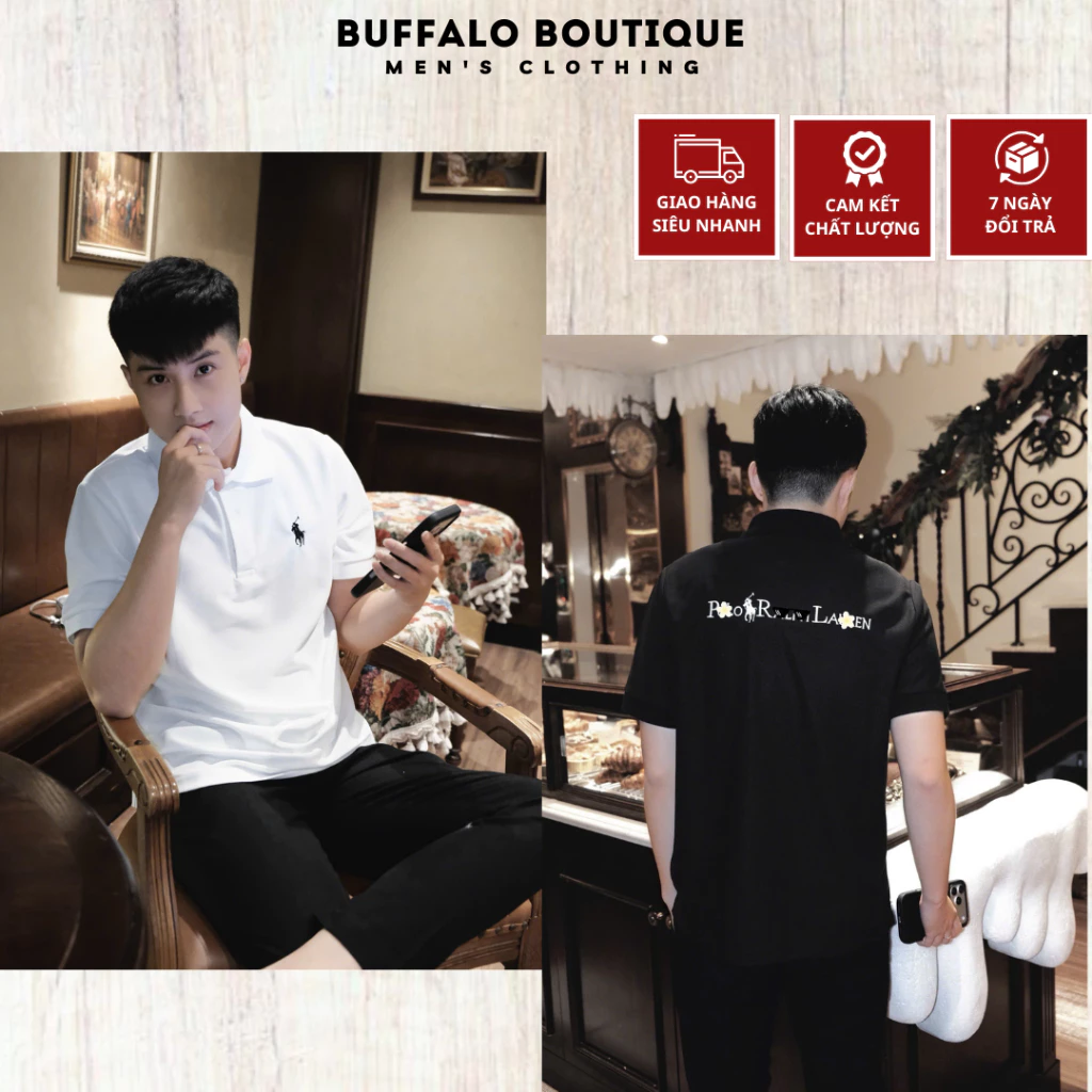 Áo Polo Nam RapiLau Chất Cotton Gai Cao Cấp - Áo Polo Nam Nữ Ngựa Logo Thêu Sau Lưng Siêu Nét