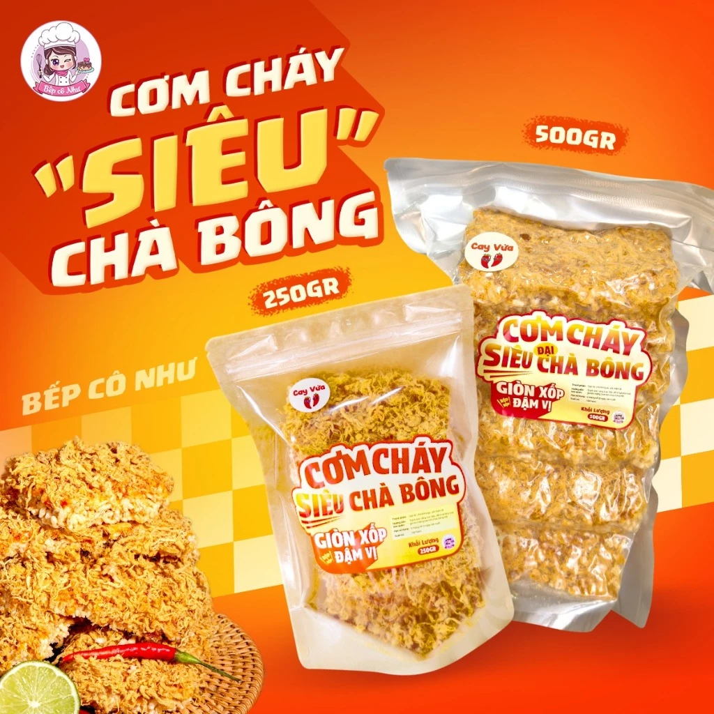 Hỏa Tốc | Cơm cháy Siêu Chà Bông Bếp Cô Như, Cơm Cháy Chà Bông Giòn Xốp - Túi 250g/500gr Siêu Đại | Đồ ăn vặt Bếp Cô Như