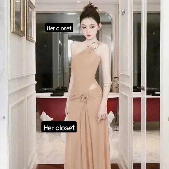 [VÁY THIẾT KẾ] Váy body lệch vai dáng dài đầm body lệch vai dáng dài váy body maxi đầm maxi sang chảnh đầm đi tiệc sẵ...