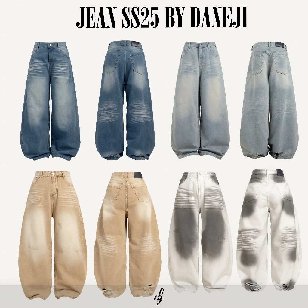 [ 𝐉𝐄𝐀𝐍𝐒 𝐒𝐒𝟐𝟓 𝐁𝐘 𝐃𝐀𝐍𝐄𝐉𝐈 ] Quần jeans ống rộng wash hiệu ứng loang, xước đa tầng, phù hợp hằng ngày , UNISEX