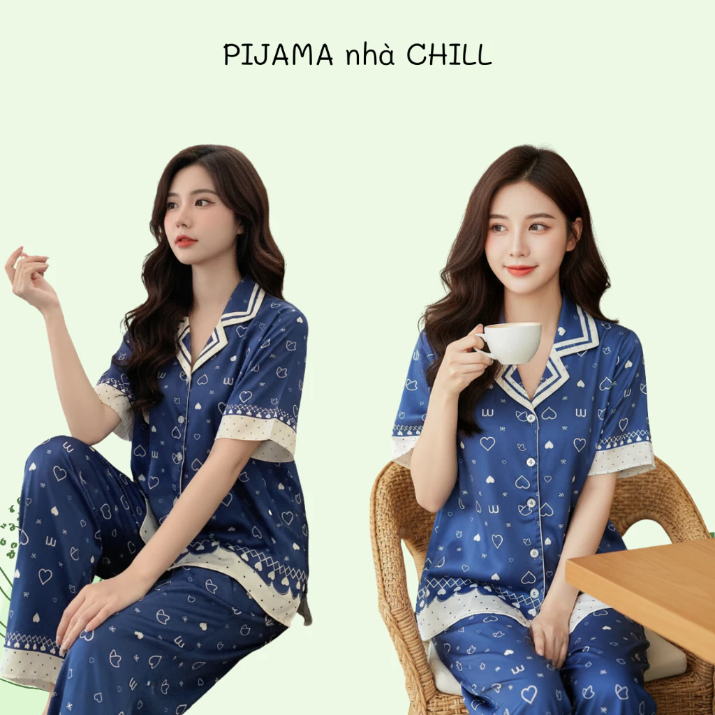 [Chill Pijama] Bộ Đồ Ngủ Nữ Mặc Nhà Lụa Cát Cao Cấp Bộ Mặc Nhà Quần Cộc Áo Cộc Mềm Mịn Thoáng Mát
