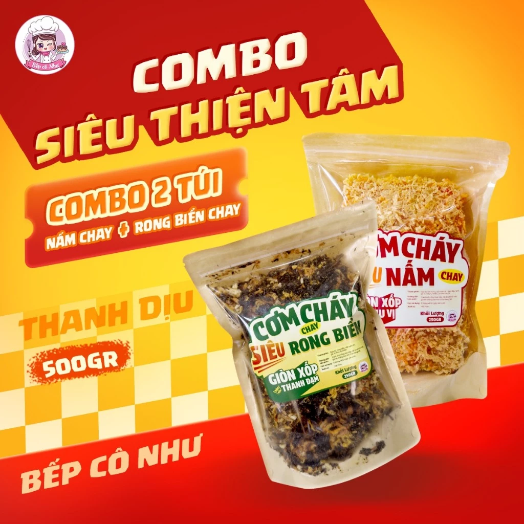 Combo Siêu Thiện Tâm Chay Bếp Cô Như, Cơm Cháy Chay Siêu Nấm, Siêu Rong Biển Giòn Xốp, Thanh Đạm, Dịu Vị  - 2 túi 250g