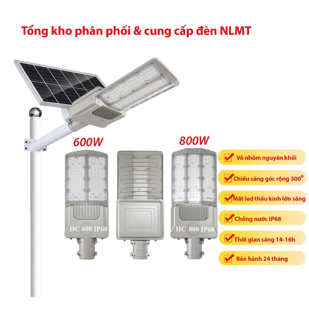 Đèn đường năng lượng mặt trời mắt ngọc 600W & 800W, chuyên công trình, vỏ nhôm
