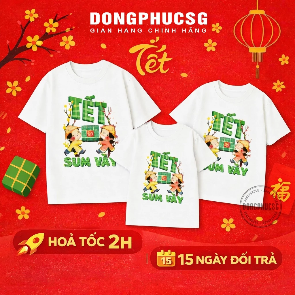 Áo thun Tết gia đình 2026 đủ size cho hội nhóm bé trai gái thun cotton mềm mịn nhiều mẫu SGY261