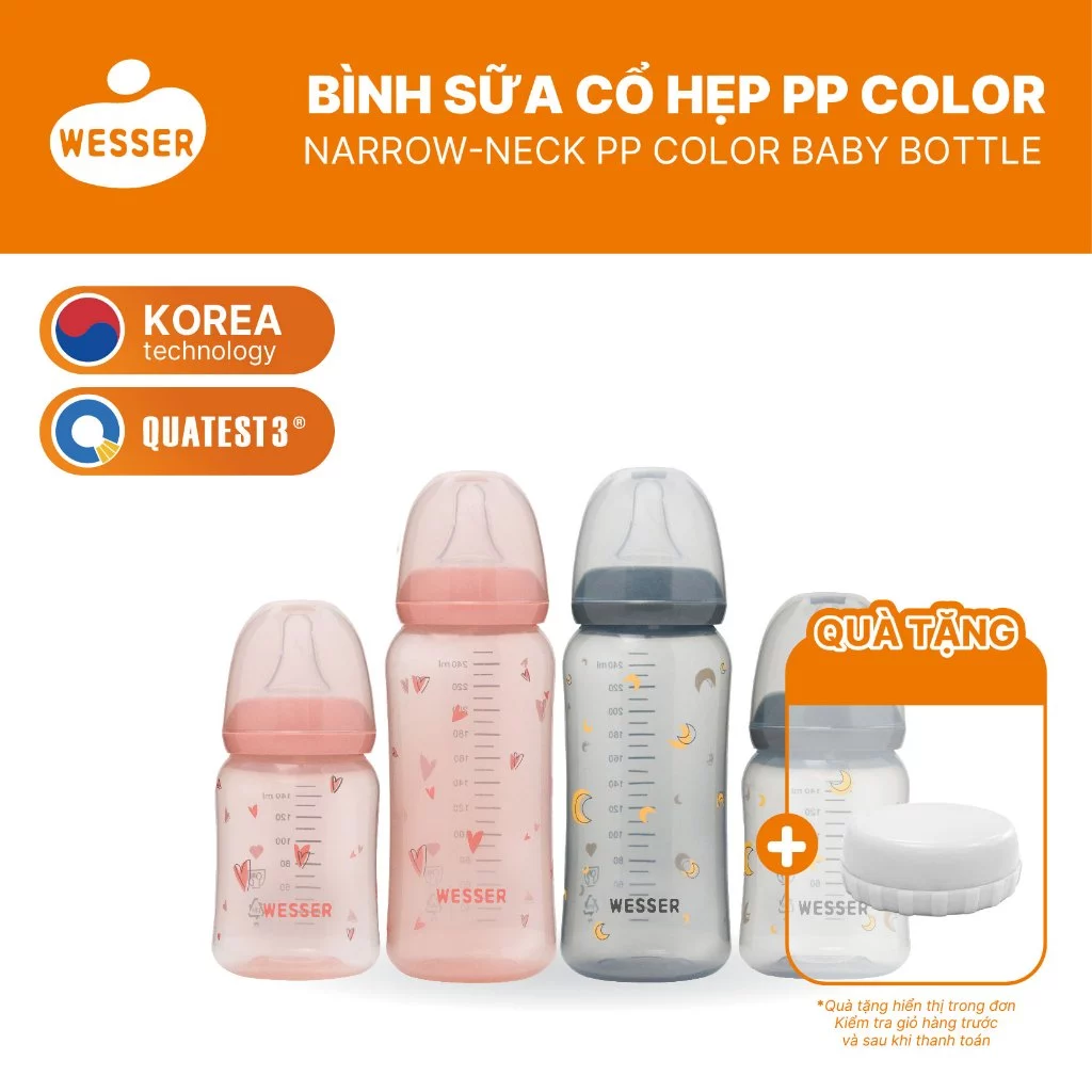Bình sữa cổ HẸP PP COLOR Wesser 140ml/250ml