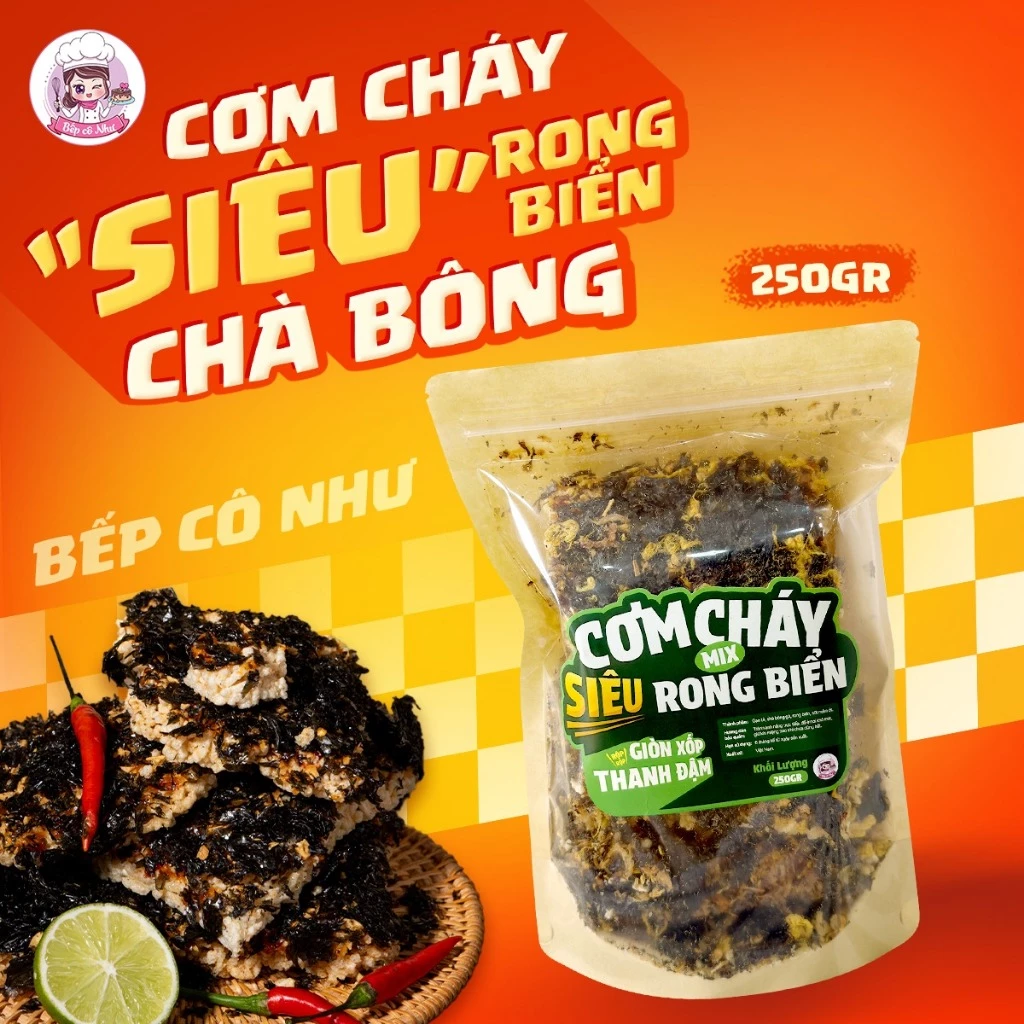 Cơm Cháy Siêu Rong Biển Chà Bông Bếp Cô Như, Cơm Cháy Rong Biển Chà Bông Giòn Xốp, Thanh Đậm - Túi 250gr