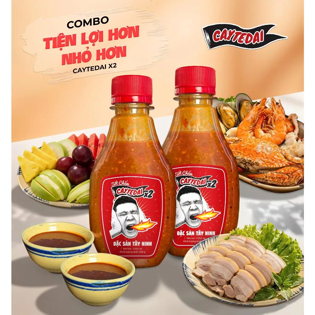 [Combo Tiện Lợi] Sốt Chấm Caytedai X2 Siêu Cay 200g Phiên Bản Nhỏ Gọn - Chay Mặn Đều Dùng Được