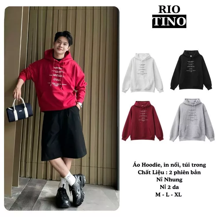 Áo Hoodie Nỉ Lót Lông Cáo RIOTINO, Form Oversize, Chất Dày Mịn, Unisex Nam Nữ, Có Mũ & Túi HD01