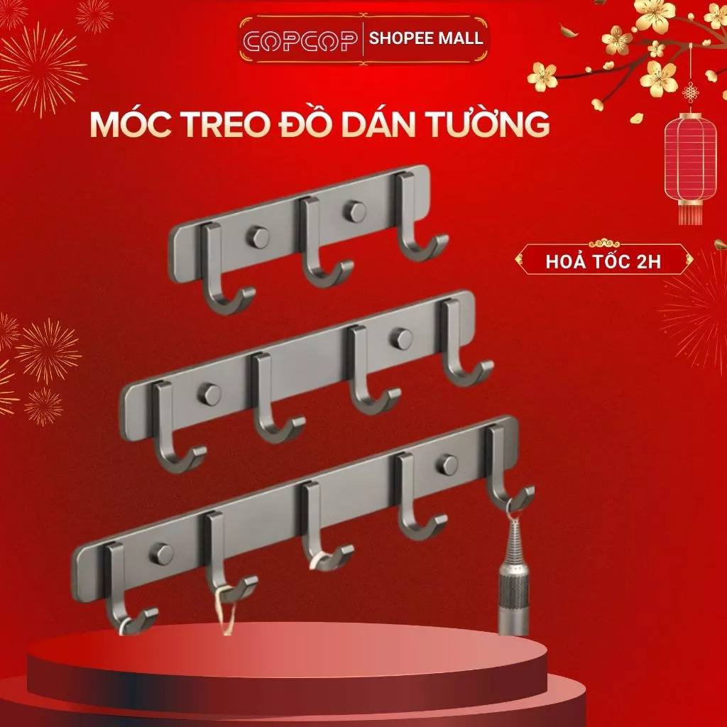 Móc treo đồ dán tường COPCOP, móc dán tường trong suốt, móc dán tường inox không gỉ chịu lực tốt