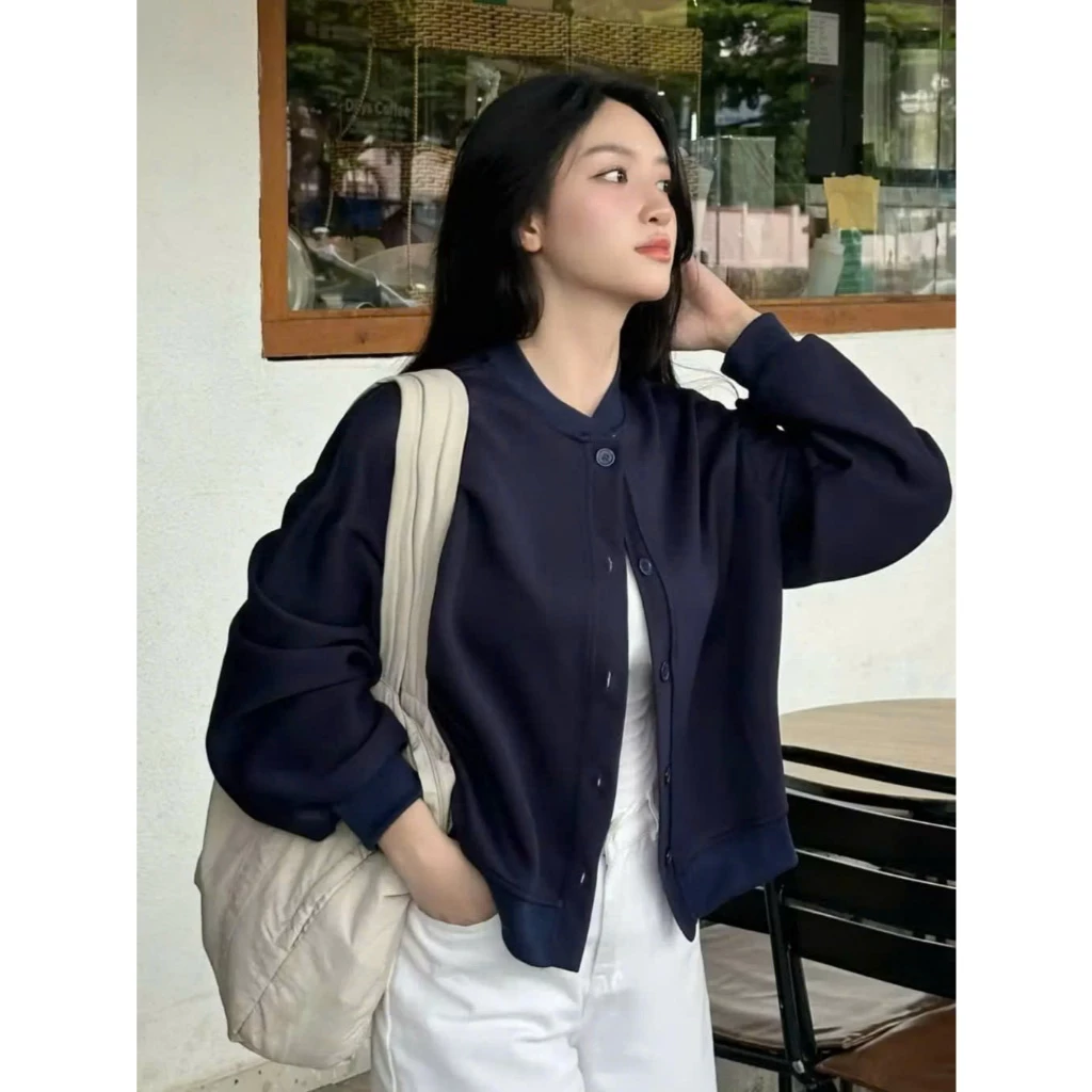 Áo Khoác Nỉ Cardigan Nữ Basic Cài Cúc Mùa Thu Đông Vải 2 Da,Áo kiểu tiểu thư nhiều màu dễ mix đồ Vintage