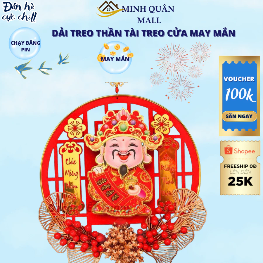 Dải treo thần tài lắc đầu, Dải Ông Thần Tài Lắc Đầu Gọi Tài Lộc Đồ Trang Trí Tết Thần Tài Treo Cửa May Mắn Tết 2025