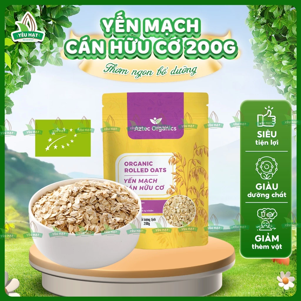 [HỮU CƠ] Yến Mạch Cán Dẹt Aztec Organic 200G Ăn Dặm Cho Bé/ Eatclean Tập Gym Tăng Cơ Healthy Giàu Xơ
