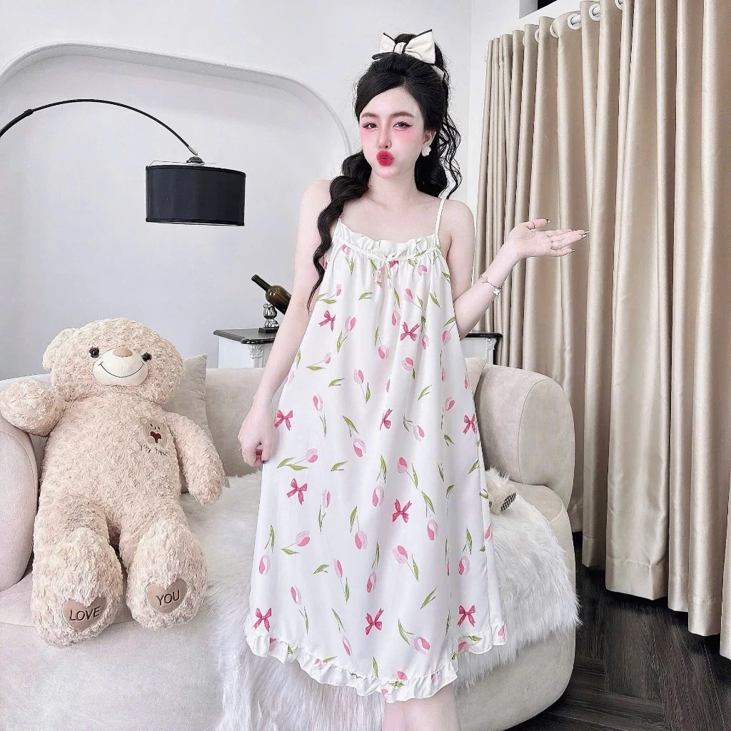 N1- [40-65Kg] Đồ Bộ Mặc Nhà, Pijama 2 Dây, Váy ngủ hai dây chất lụa 100D thoáng mát, mềm mịn, kiểu dáng dễ thương-BALII