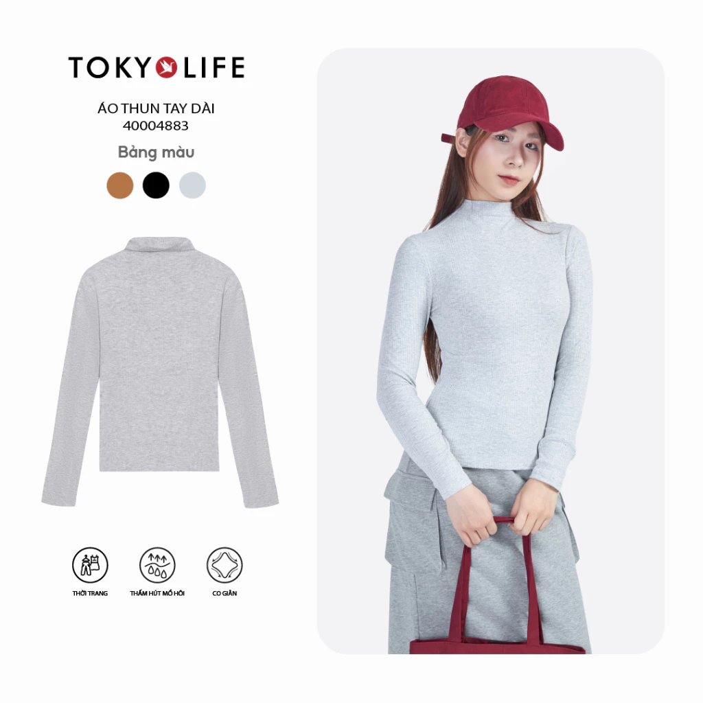 Áo Thun Nữ Tay Dài Một Lớp Chất Liệu Vải Len Co Giãn Thoải Mái 40004883 - TOKYOLIFE