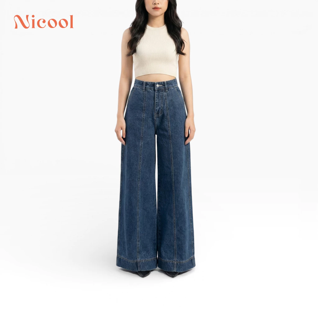 Quần Jean Nữ Ống Rộng Nicool May Ly Giữa Lưng Cao Tôn Dáng Che Khuyết Điểm N41-Q70