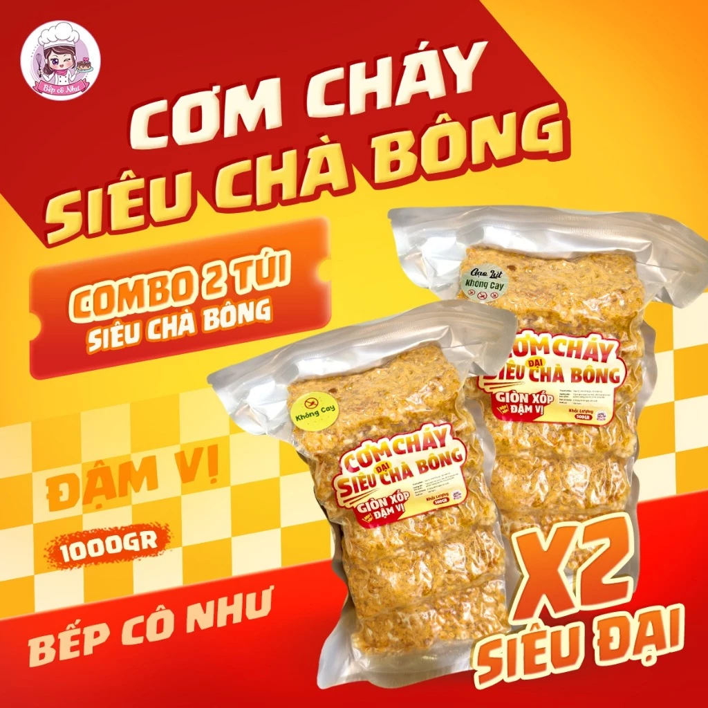 2 Túi Đại | Cơm cháy Siêu chà bông giòn rụm - 2 túi 500g | Đồ ăn vặt Bếp Cô Như Snack