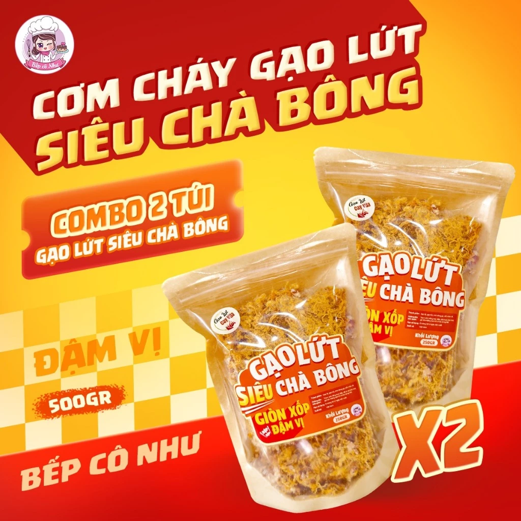 2 Túi | Cơm Cháy Gạo Lứt Siêu Chà Bông Bếp Cô Như, Cơm Cháy Gạo Lứt Chà Bông Giòn Xốp, Đậm Vị - 2 Túi 250g
