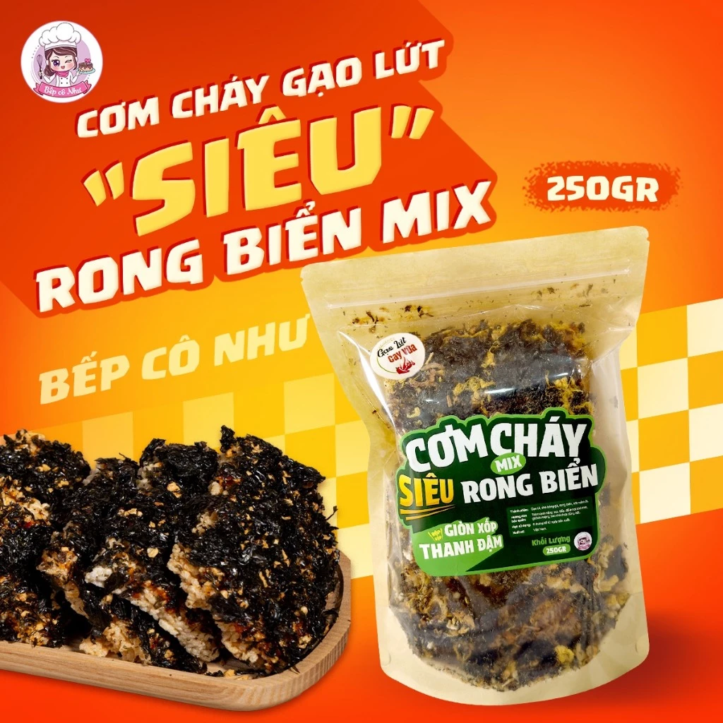 Cơm Cháy Gạo Lứt Siêu Rong Biển Chà Bông Bếp Cô Như, Cơm Cháy Rong Biển Mix Giòn Xốp, Thanh Đậm - Túi 250gr