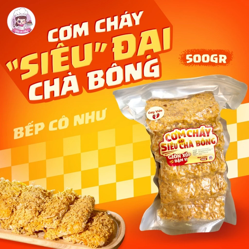 500gr | Cơm Cháy Siêu Đại Chà Bông Bếp Cô Như, Cơm Cháy Chà Bông Giòn Xốp, Đậm Vị - Túi 500gr