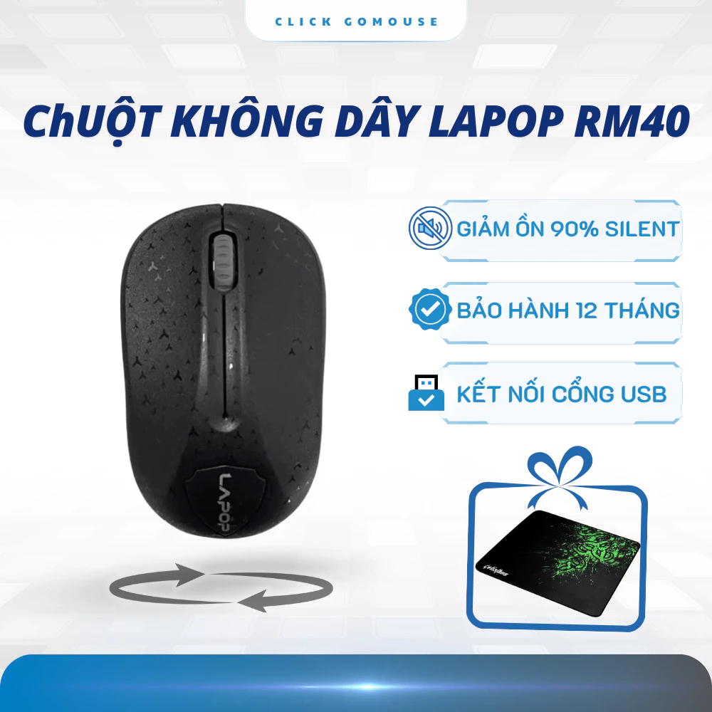 Chuột Không Dây RM40 Chuột Wireless Cho Laptop PC Gọn Nhẹ Nhạy Mượt Kết Nối Ổn Định Quà Tặng Pin Và Lót Chuột