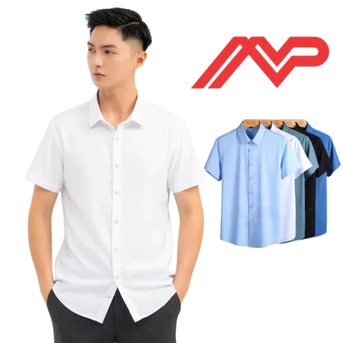 Áo sơ mi nam ngắn tay trơn , vải lụa giản chéo đẹp hạn chế nhăn.TN