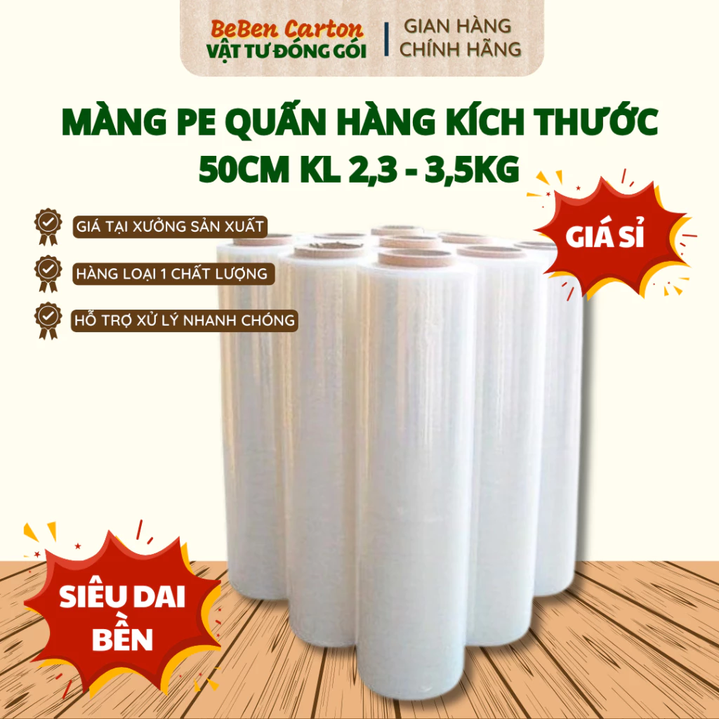 Màng PE trắng trong, màng chít, màng co, nilong quấn hàng lõi nặng 0,5kg