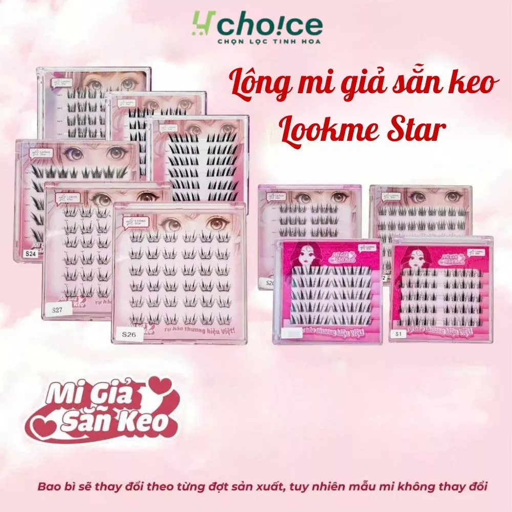 Lông mi giả Lookme Star sẵn keo, dễ dàng gắn sử dụng, có độ cong, mi giả gân trong tự nhiên mềm nhẹ