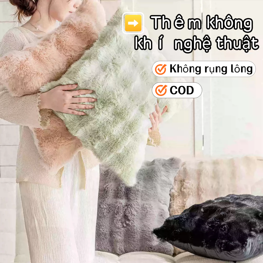 Vỏ gối tựa sofa lông thỏ 45cmx45cm mềm mịn êm ái vỏ gối tựa lưng gối ôm decor nhà văn phòng bar