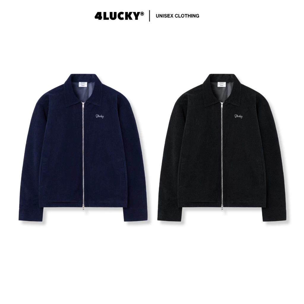 Áo Khoác Nhung Gân Khóa Zip 2 Đầu Unisex 4Lucky 6168, Jacket Nhung Thêu Chữ "4Lucky" Nam Nữ