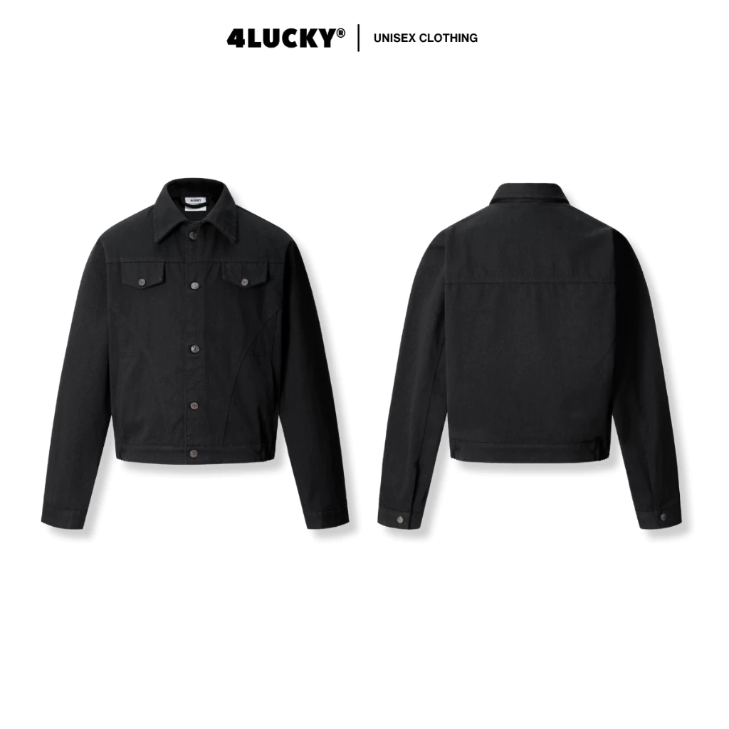 Áo Khoác Jean Phối Rã Đối Xứng Unisex 4Lucky 6164, Áo Khoác Denim Có Túi Trong Phong Cách Trẻ Trung