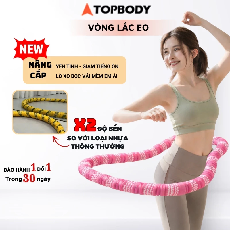 Vòng Lắc Eo Lò Xo 1,5kg Thép Bọc Nhựa Mềm Giảm Mỡ Bụng Thế Hệ Mới TOPBODY